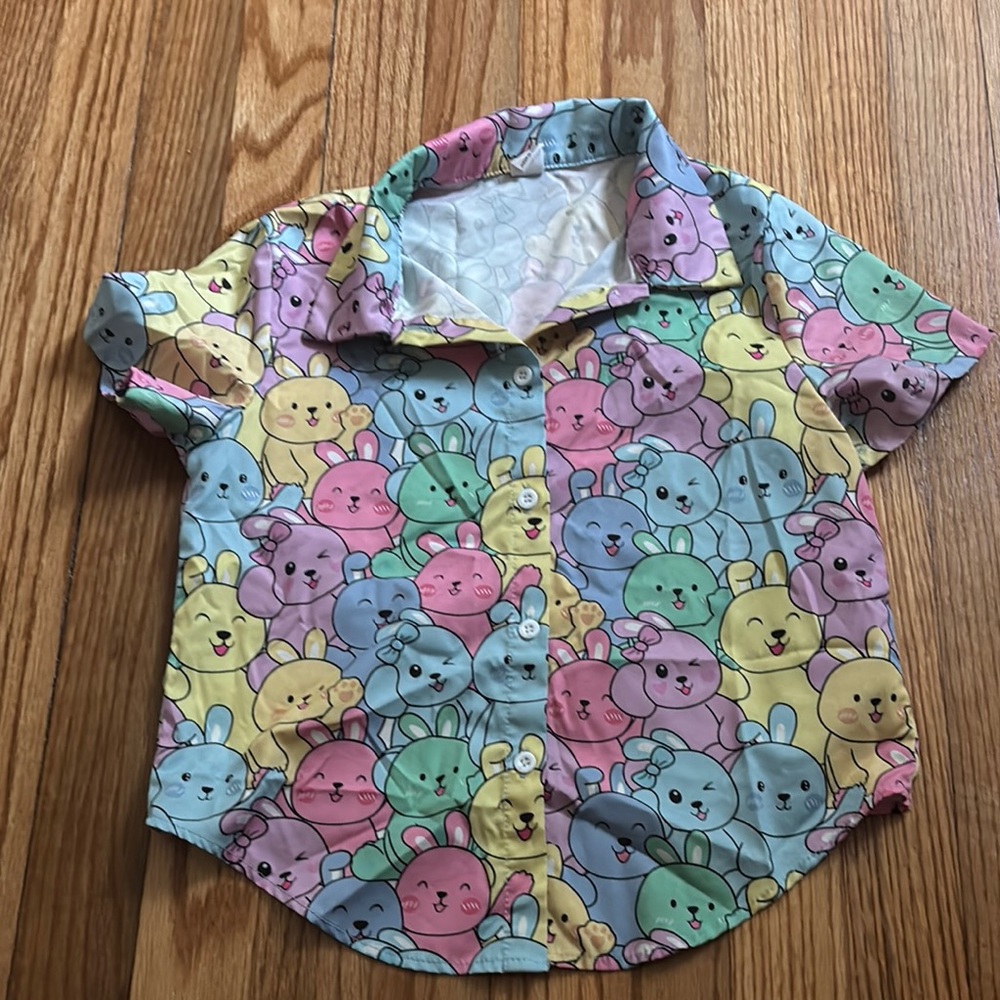 SHEIN Pink and Yellow Button Down Shirt with Playful Print
